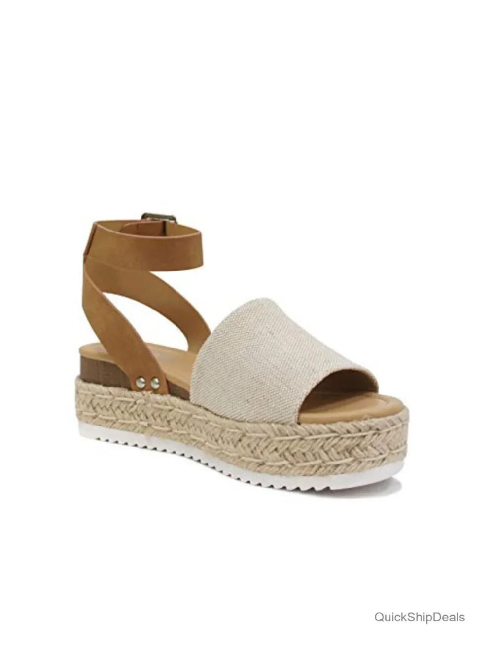 Open Toe Buckle Ankle Strap Espadrilles Flatform Wedge Casual Sandal